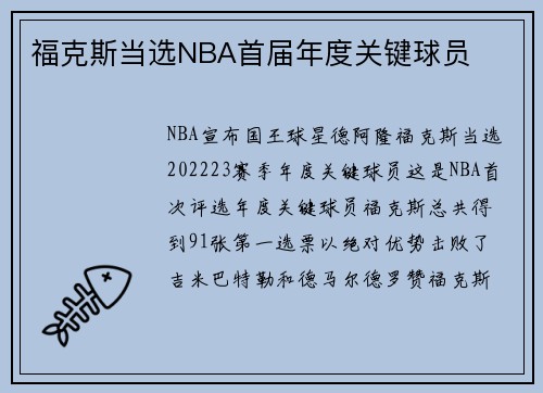 福克斯当选NBA首届年度关键球员