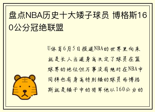 盘点NBA历史十大矮子球员 博格斯160公分冠绝联盟
